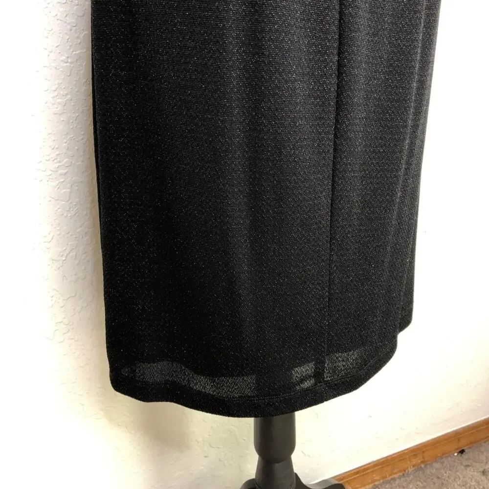 Frank Lyman Design black metallic cowl neck slit sleeve midi dress size 12